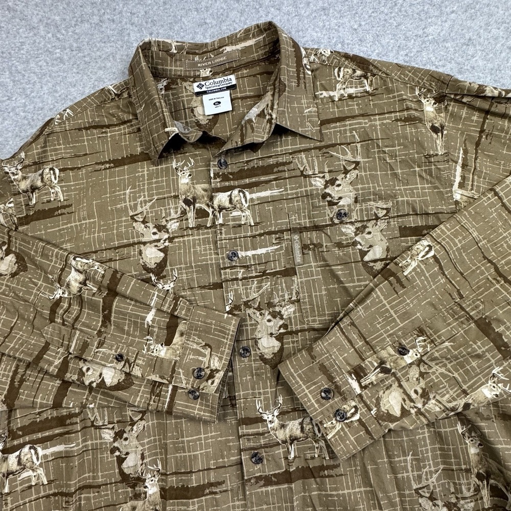 Columbia River Lodge Deer All Over Print Shirt Mens XL Button Down Outdoor‎ Camp